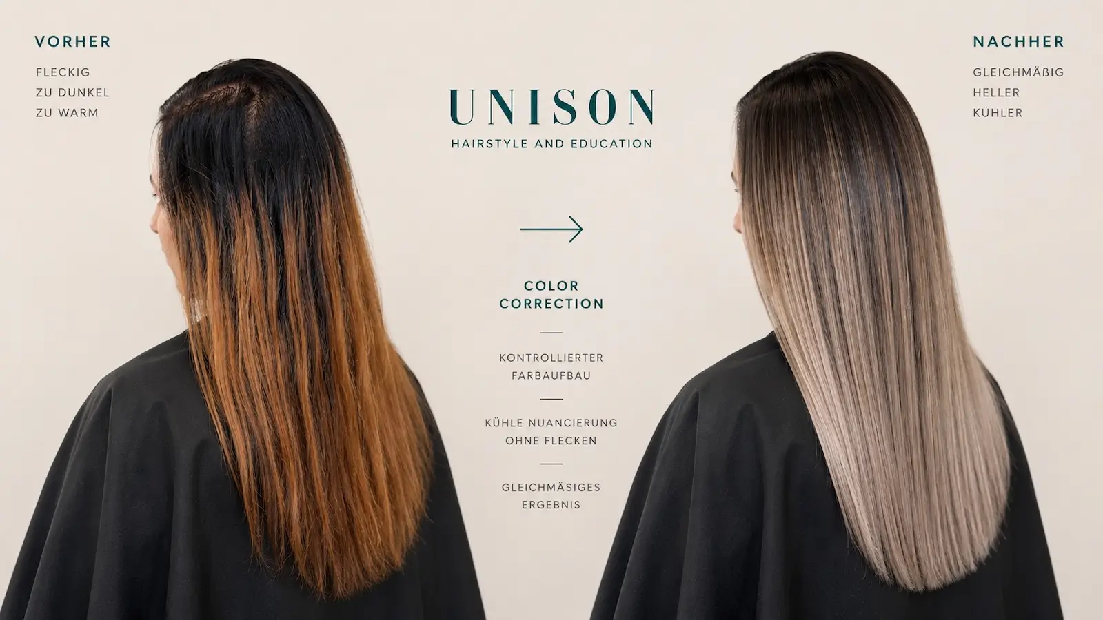 Zu Dunkel Gefärbt – Professionelle Color Correction Bei Unison Zu Dunkel Gefärbt – Professionelle Color Correction Mit Vorher Nachher Ergebnis Bei Unison