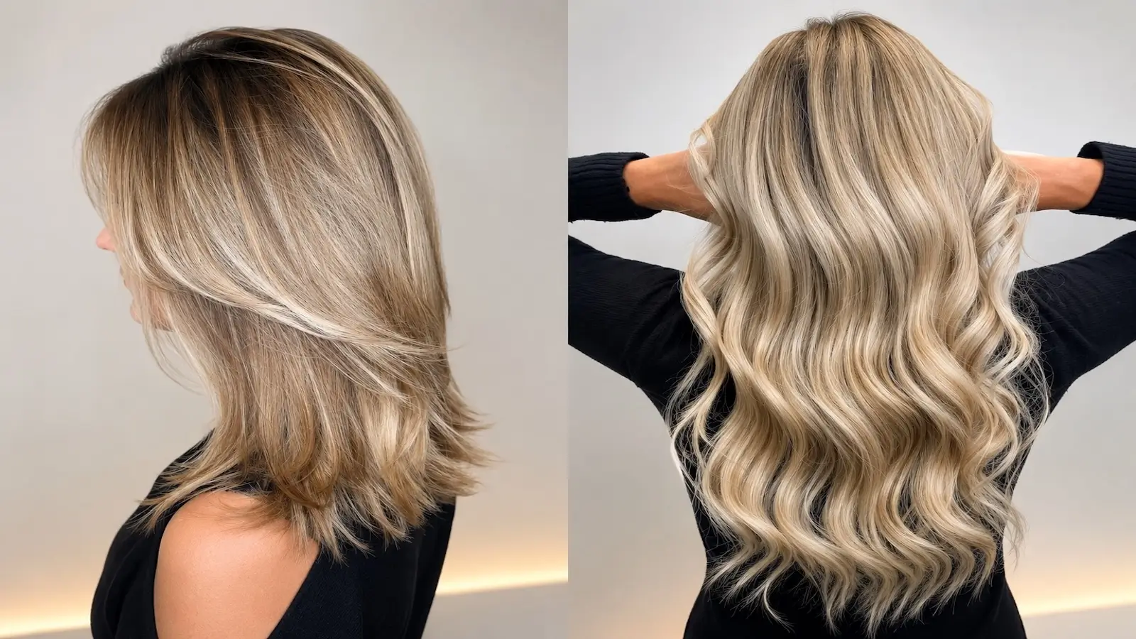 Balayage Blond Vorher-Nachher Mit Weichen Farbverläufen Balayage Blond Vorher-Nachher Mit Weichen Farbverläufen, Natürlicher Helligkeit Und Gepflegter Haarstruktur Bei Unison In München Und Poing.
