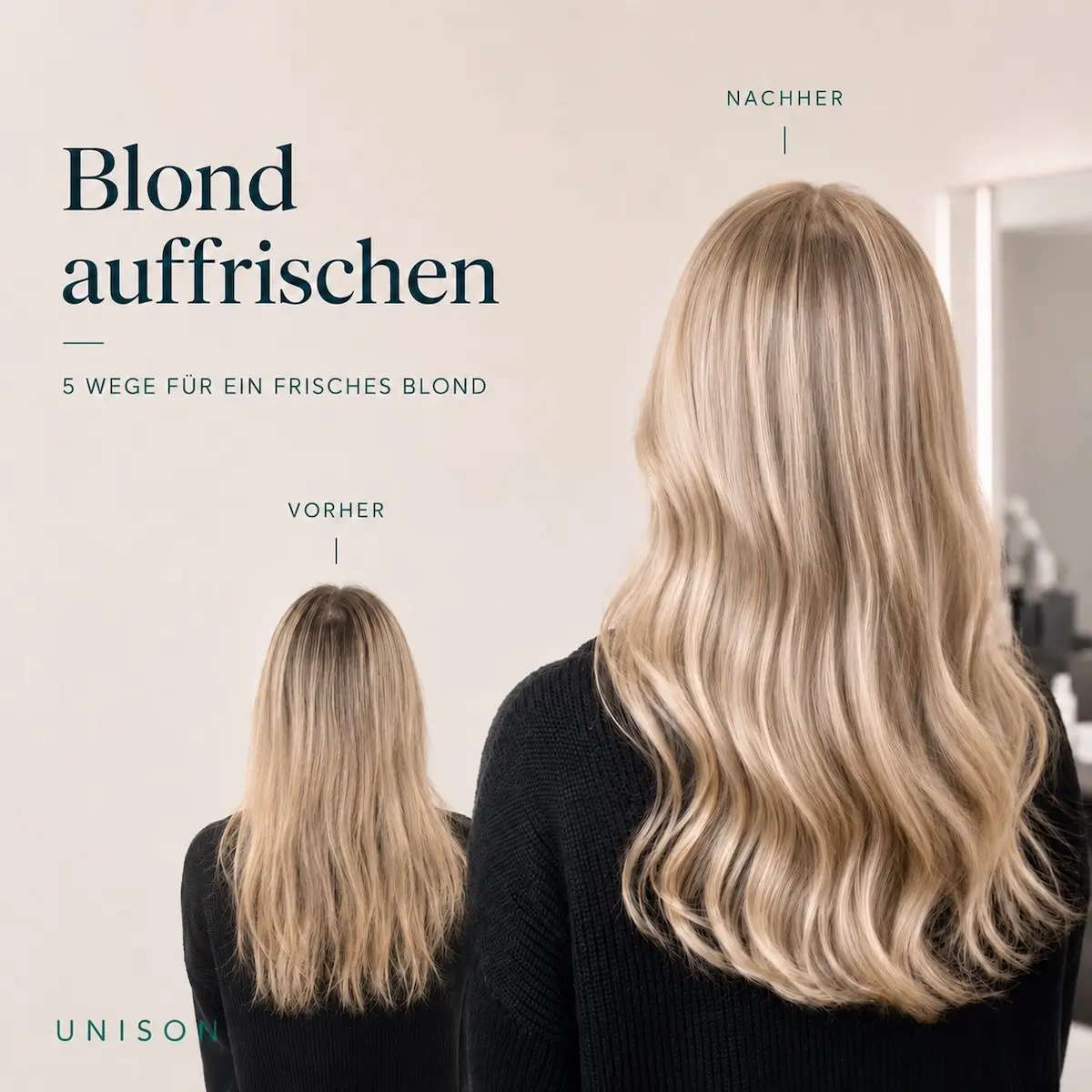 Blond Gefärbtes Haar Auffrischen – Vorher-Nachher Vorher-Nachher: Blond Gefärbtes Haar Vor Und Nach Einem Fresh-Up Mit Frischerer, Glänzender Blondwirkung Bei Unison.