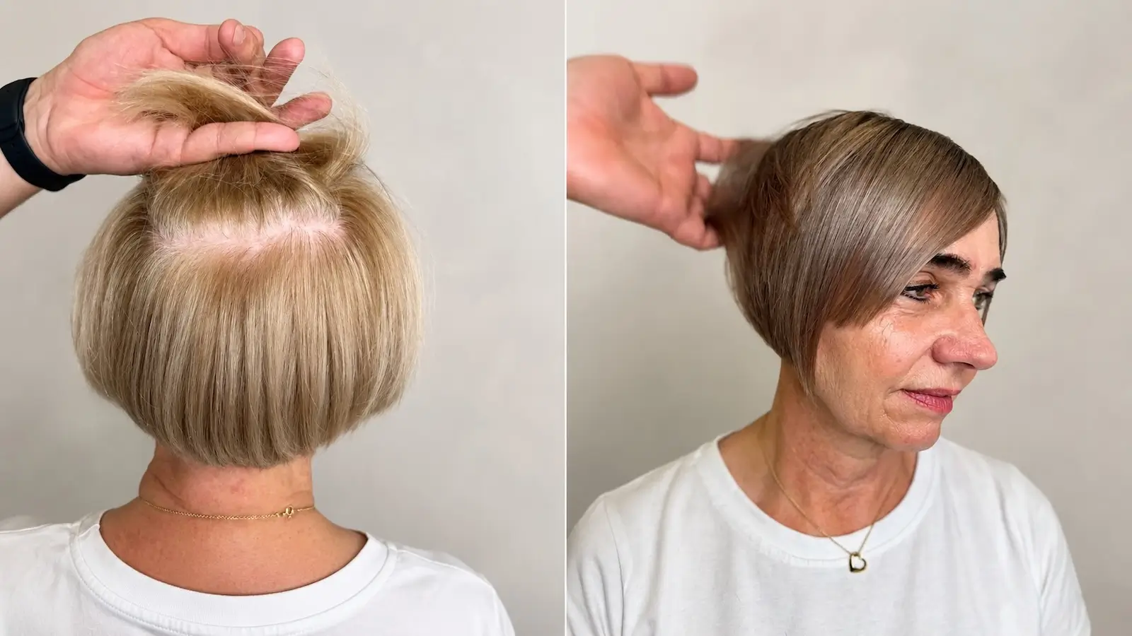 Blond Gefärbtes Haar Tönen – Vorher-Nachher Blond Gefärbtes Haar Im Vorher-Nachher-Vergleich Bei Unison: Links Die Ausgangssituation, Rechts Das Fertige Farbergebnis.