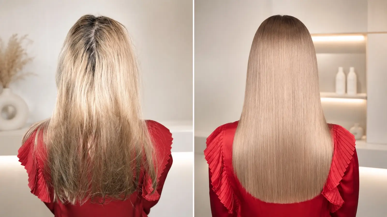 Blond Gefärbtes Haar Auffrischen – Tönung Und Root Shadow Blond Gefärbtes Haar Im Vorher-Nachher-Vergleich Nach Tönung Und Ansatzfarbe Mit Root Shadow Bei Unison.