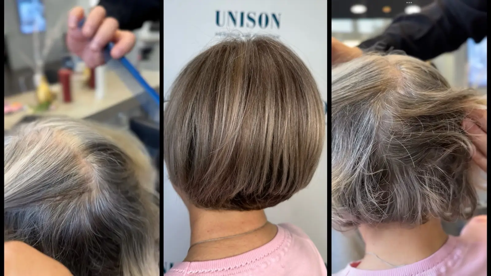 Grey Blending Technik: Blond-Mocca Mit Oberkopf-Strähnen | Unison Grey Blending Technik Mit Oberkopf-Strähnen Und Integriertem Grau In Einem Blond-Mocca-Ergebnis