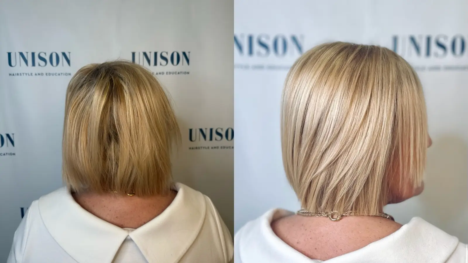 Grey Blending Technik: Strähnen Und Coloration Kombinieren | Unison Grey Blending Technik Vorher Nachher Bei Partiell Ergrautem Haar Mit Strähnen Und Beigem Farbergebnis